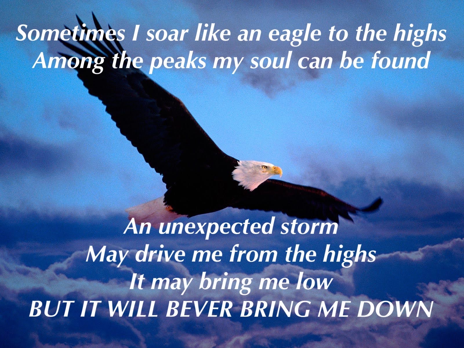 Sometimes I soar like an eagle to the hights ...